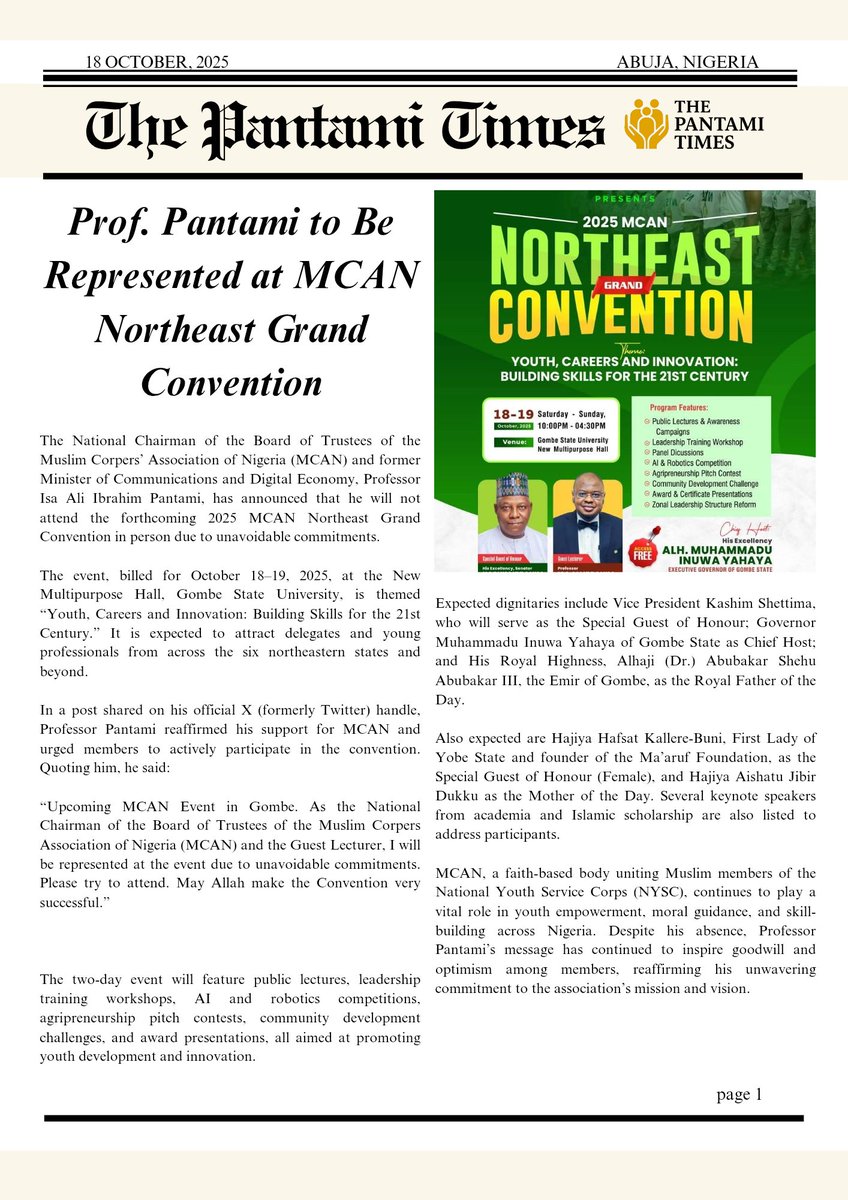IbrahimVokna's tweet photo. #ProfIsaPantami to Be Represented at MCAN Northeast Grand Convention. https://t.co/5nzUzdofnV