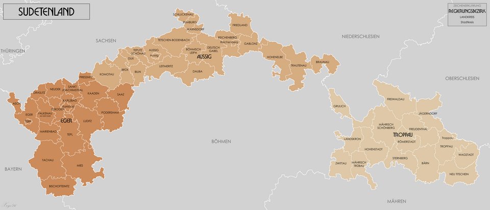 PetrHomolaDub's tweet photo. Němečtí politici plánovali připojit Kladsko (jež bylo teprve od roku 1818 administrativně součástí pruského Slezska) k Sudetské župě. Důvodem bylo územní oddělení Vládního okresu Opava (Troppau, viz mapa) od zbytku říšské župy.
(zdroj: O. Schütz: Probleme der Raumordnung im Sudetengau, 1941)