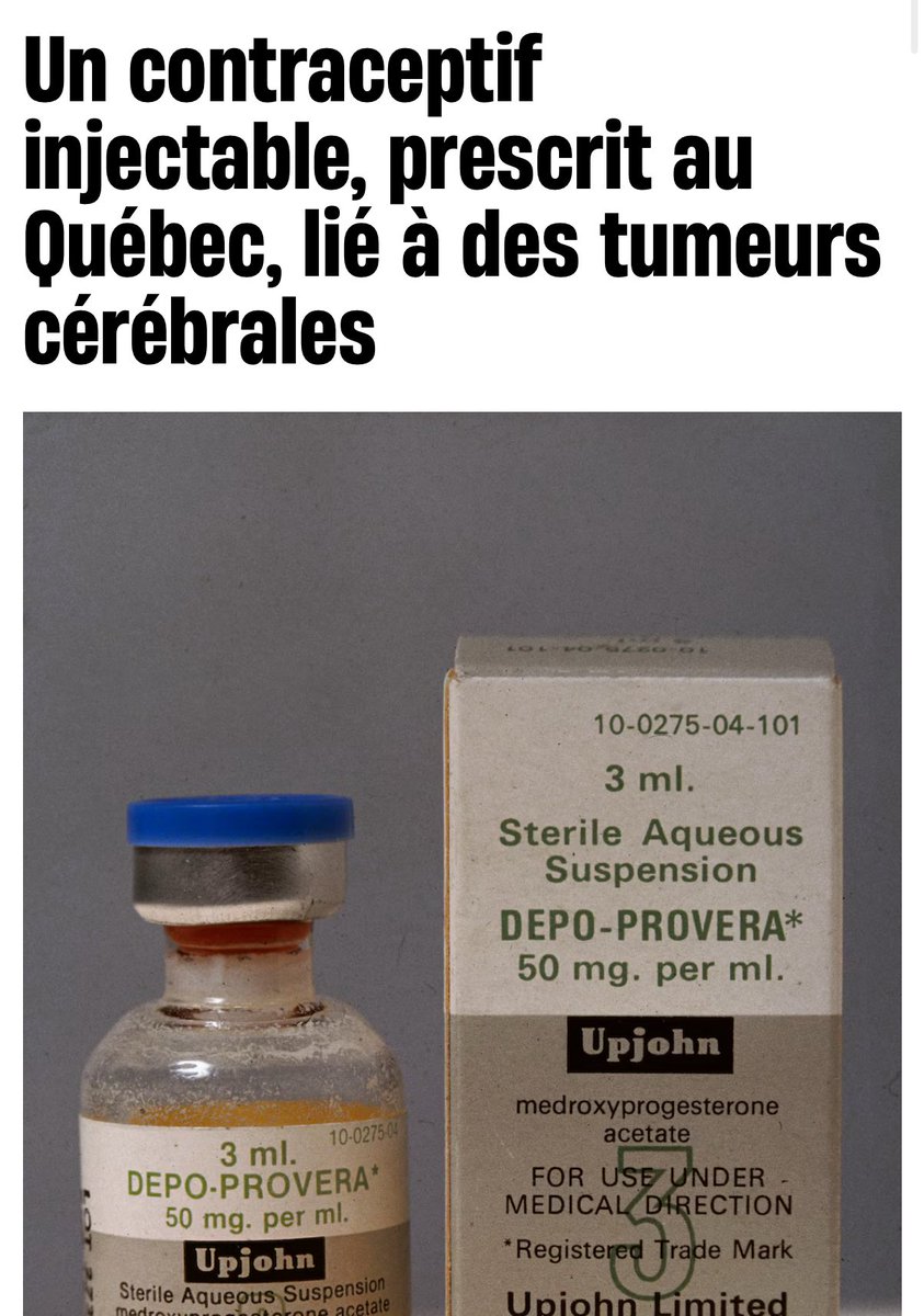Une étude américaine nous apprend que les femmes qui utilisent l’injection contraceptive Depo-Provera de Pfizer présentent un risque deux fois plus élevé de développer une tumeur cérébrale appelée méningiome. 

Déjà que la charge de la contraception repose très (trop) souvent sur