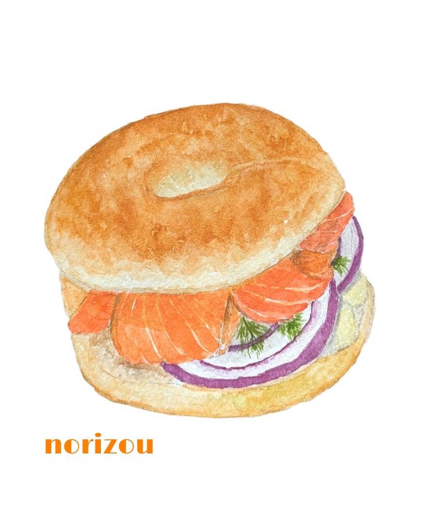 スモークサーモンのベーグル

横浜山手　ArtGallery山手
【小さな世界展】に参加してます

#水彩イラスト #イラストレーター #パン #山手 #artgallery山手 #小さな世界展