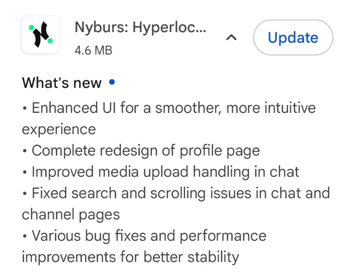 cell222right's tweet image. 🚀 @NybursApp  just got a massive upgrade!

✨ New look. Faster chats. Smoother scroll.
🔥 Redesigned profiles &amp;amp; better media uploads.
🐞 Bugs out. Performance up.

Update now &amp;amp; feel the difference! 💫
#Nyburs #MadeInIndia #AppUpdate
@Ujjwal_s_tweet @navinsharmacse