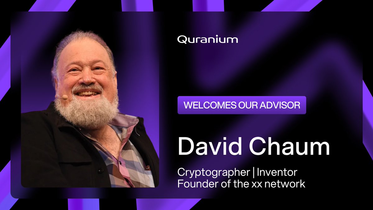 quranium_org's tweet image. When you have the pioneer of cryptography supporting your mission for a quantum-secure global finance, you know it’s going to be historic.

We’re honored to welcome David Chaum (@chaumdotcom), founder of @xx_network and the inventor of digital cash, as an Advisor to Quranium.…