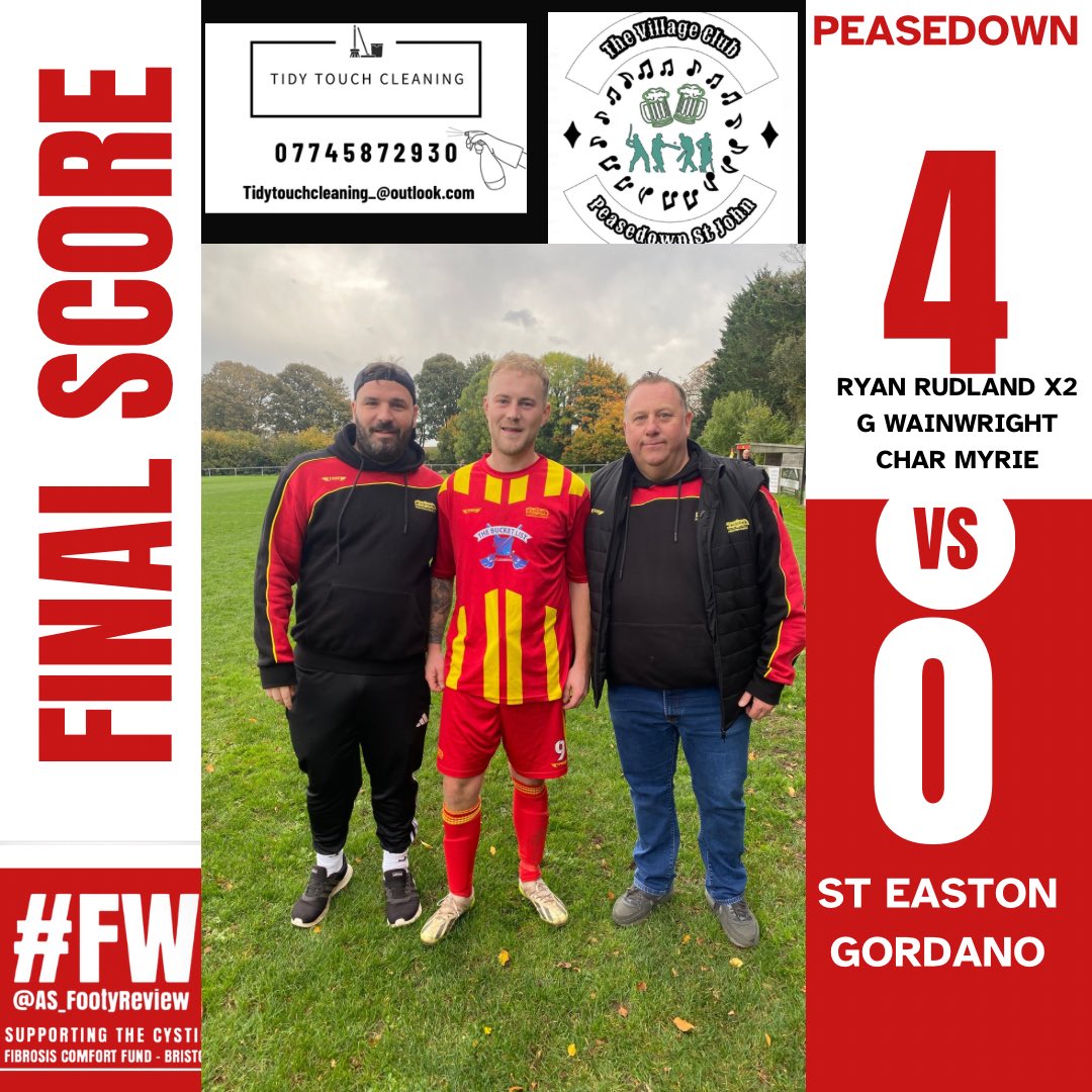 Result:

We brush aside St George Easton Gordano in the cup to book our place in the Quarter Finals of the Division 2–3 Cup! 💪🏆

Goals:
⚽️⚽️ Ryan Rudland
⚽️ Char Myrie
⚽️ George Wainwright

MOTM: 🔥 Ryan Rudland 🔥

A dominant display from the lads — onto the next round! 💥