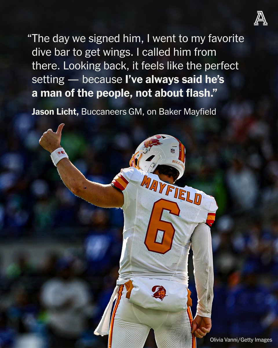 Jason Licht bet on Baker Mayfield when most of the league had already folded.

The Bucs GM remembers the day he signed the 2018 No. 1 pick fondly.

“We wanted a tougher team. And holy s—, did that happen,” he told me.

nytimes.com/athletic/67273…