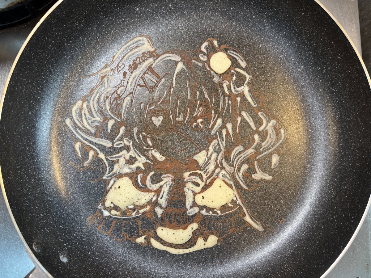 hamaseyasub's tweet photo. お店(ラ・リチェッタさん)から送ってもらったパンケーキアートのメイキングです
もう芸術です！
ありがとうございます！

『感触』のメイキングはサナさん(@SanaPonpoko37 )の方で！

#パンケーキアート 
#赤井はあと
#はあとart https://t.co/7CRofKC3SX