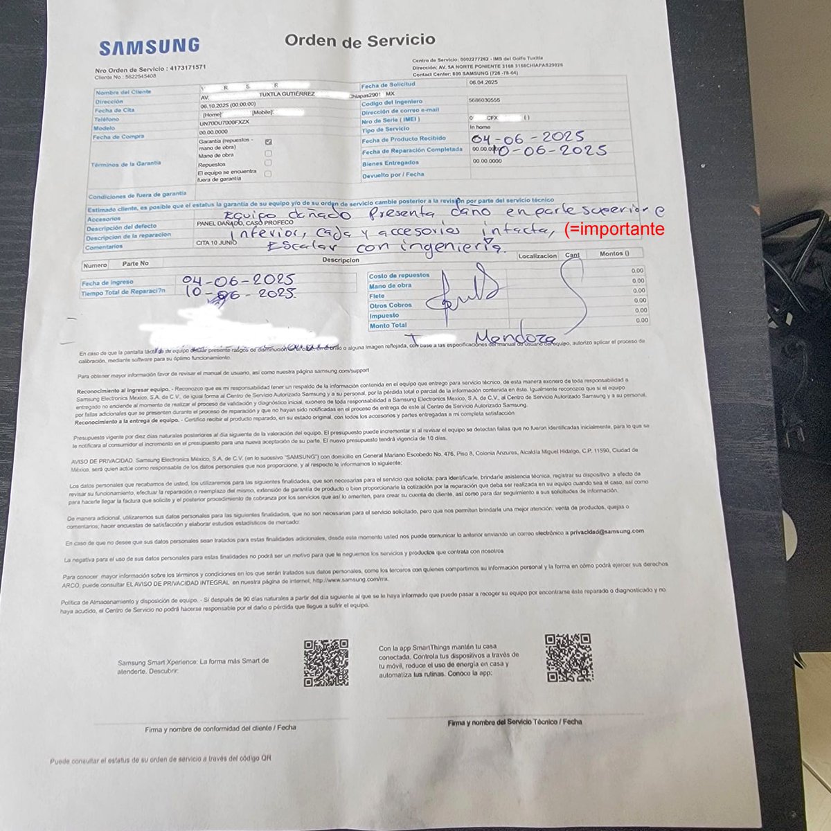 CySaRo83's tweet photo. @SamsungMexico https://t.co/FBPKaIH7RK si el video demuestra que no fue dañado por mi y su técnico anota en la orden de servicio "caja intacta", el daño ocurrio al empacar el producto. ¡@Samsung asume tu responsabilidad! #PROFECO https://t.co/ihLJddZPT4