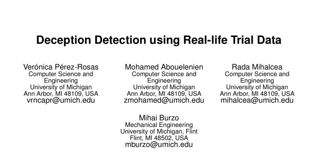 ✨ Oldies but goldies! Our 2015 paper on real-life deception detection has just been awarded the ICMI Ten-Year Technical Impact Runner-Up Award 🏆

We introduced and tested the first real-life multimodal deception data from high-stake trials, at a time when most data was lab