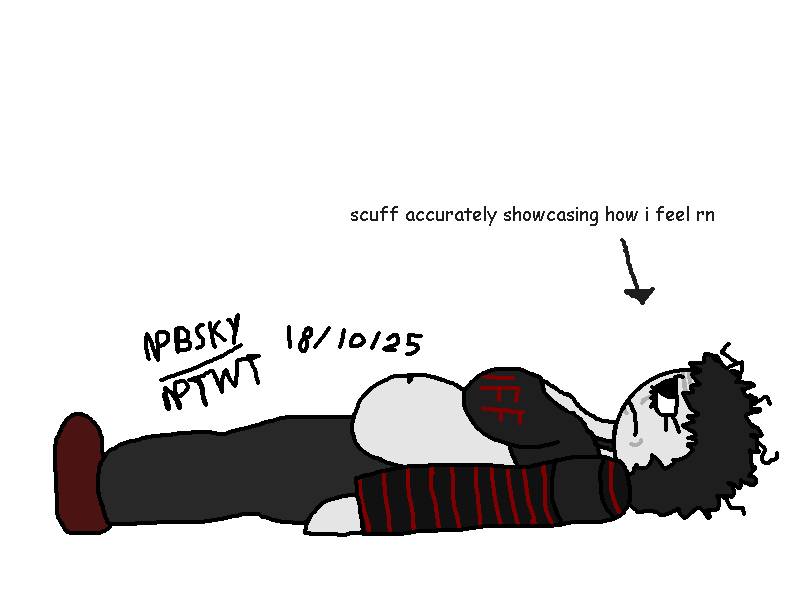 Tried to doodle to distract myself from the pain of the Teto leak being fake.

Instead, I projected that pain onto <a href="/anthony_otherr/">Anthony's creativity</a>'s Scuff.