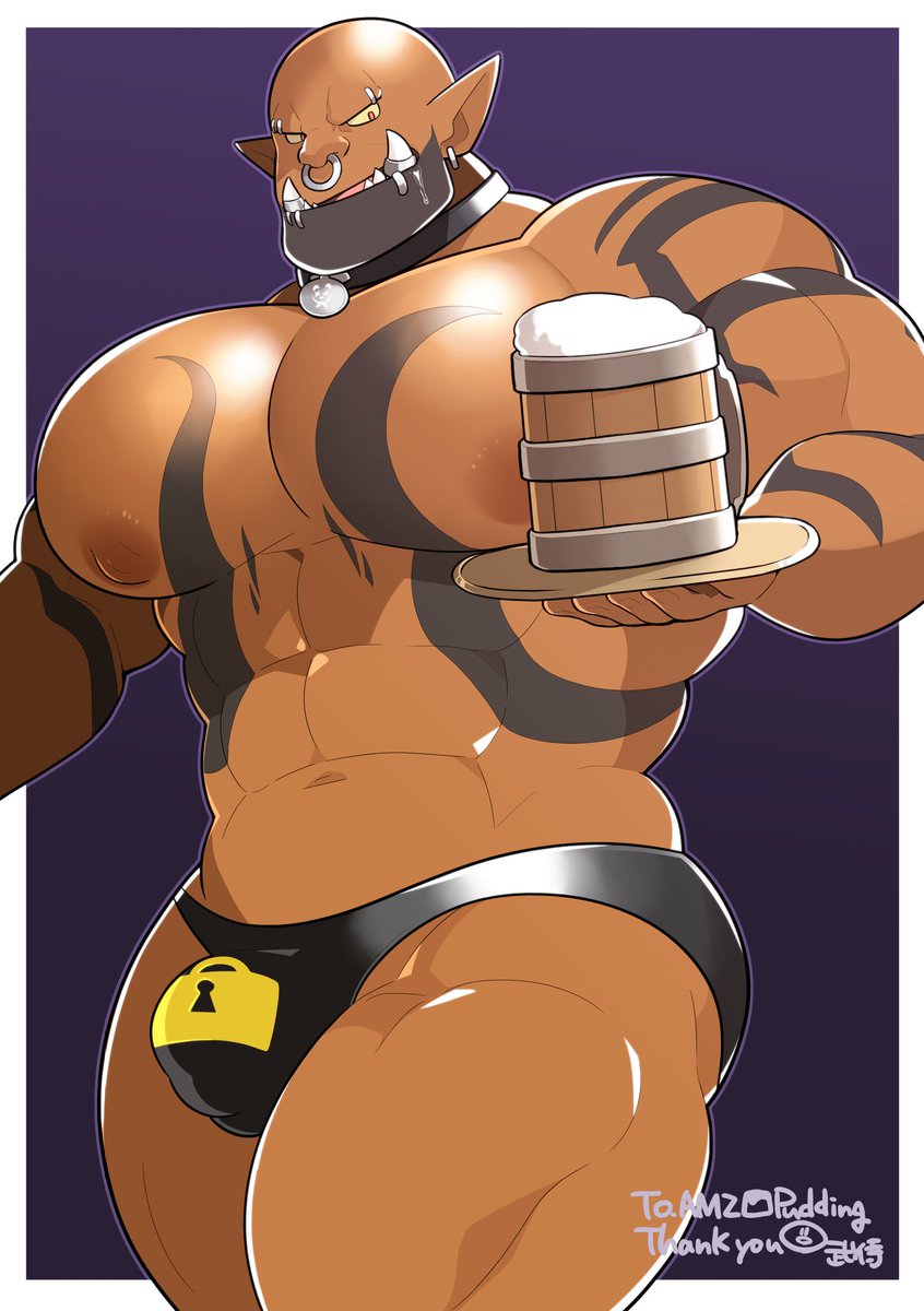 What does my slave usually do?
Besides working out, they also work in my bar~
Look how strong Garrosh is and how hard he works~~

Art by <a href="/takezamurai/">武侍</a>

我的奴隸平常沒事情都在做什麼？
除了鍛煉身材，他們還會在我的酒吧打工~
看看加羅什多強壯，工作的多賣力啊~~

#orctober #orctober2025