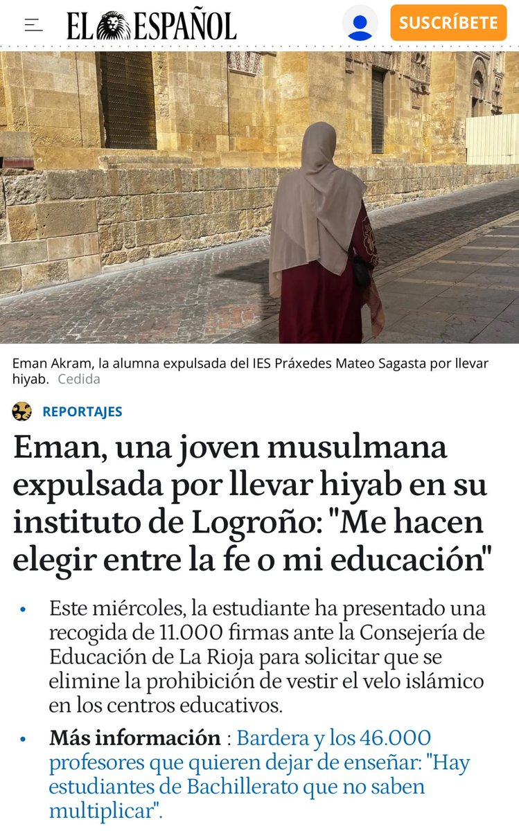 Io keria ir a claze con una cruz de medio metro coljada del cuello y no me degaron. "me izieron elegir entre mi fe i mi éducacion"
Lla veis! escoji mi fe