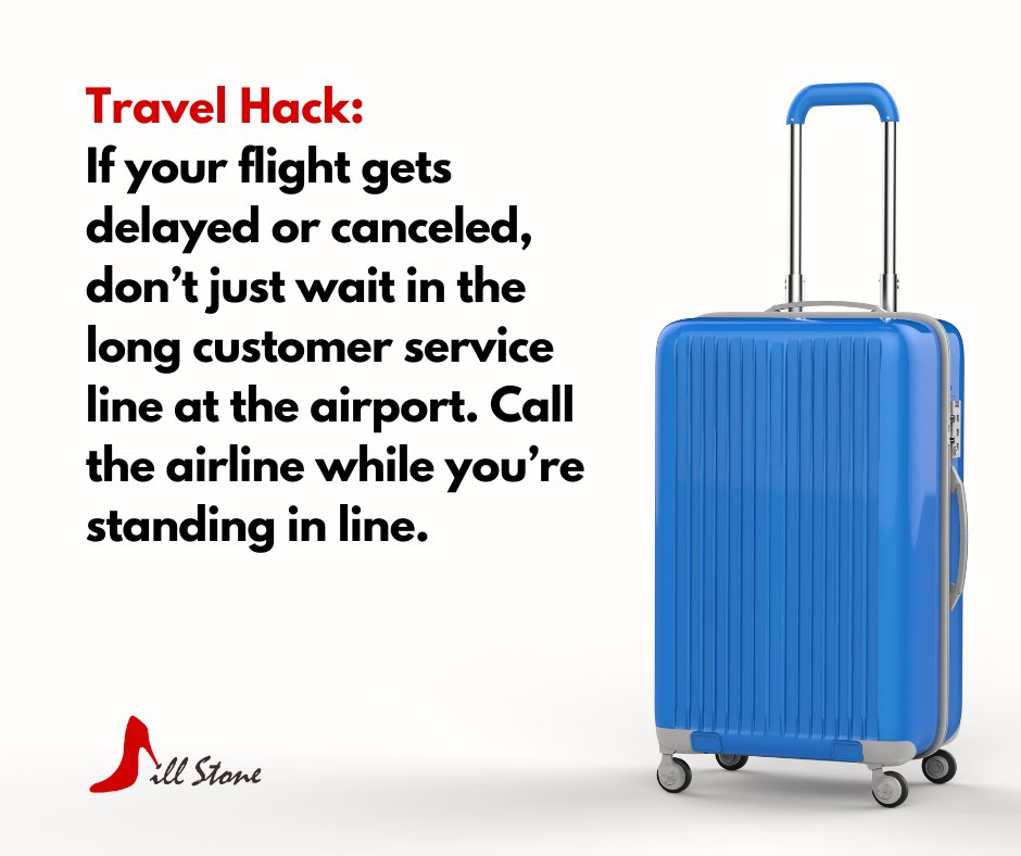 jstonemeetings's tweet image. A lot of the time, you can get through to a phone agent before you even reach the counter and they can rebook you faster. ✈️📱 #TravelHack #DelayedFlight