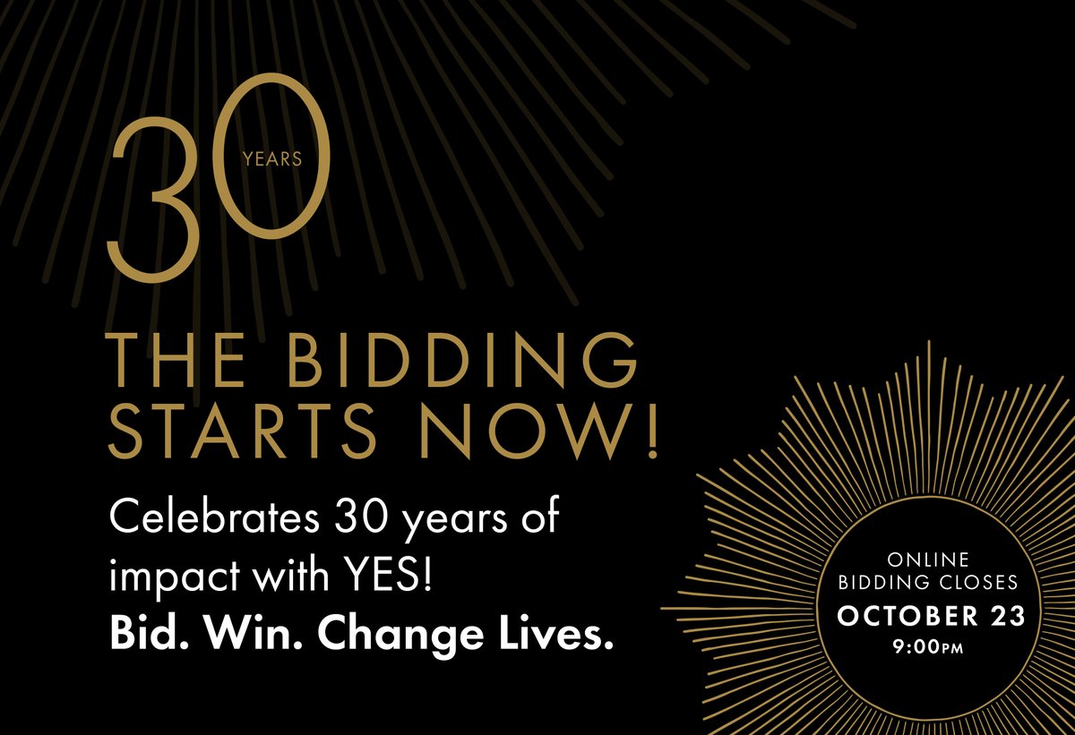 Bids are heating up! YES 30th Anniversary Auction 🎉 Bid now 🔥 mycause.bid/yes // Les mises montent! | Encan du 30e de YES 🎉 Enchérissez 🔥 macause.com/yes