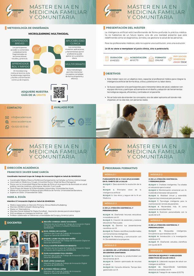 🆕  Máster en IA en MFyC de <a href="/SEMERGENap/">SEMERGEN | Médicos de AP #SEMERGEN25</a> con la colaboración de  <a href="/UCAM/">UCAM Universidad</a> y  <a href="/ia_cademia_/">IAcademia I Academia de Inteligencia Artificial</a>
👉  Coordinadores:  <a href="/Medtorek/">Medtorek</a> &amp;  <a href="/javikin84/">Javier Sanz García-D #EUNNTTSEMERGEN25</a> 
#SEMERGEN25 #SEMERGENCV25