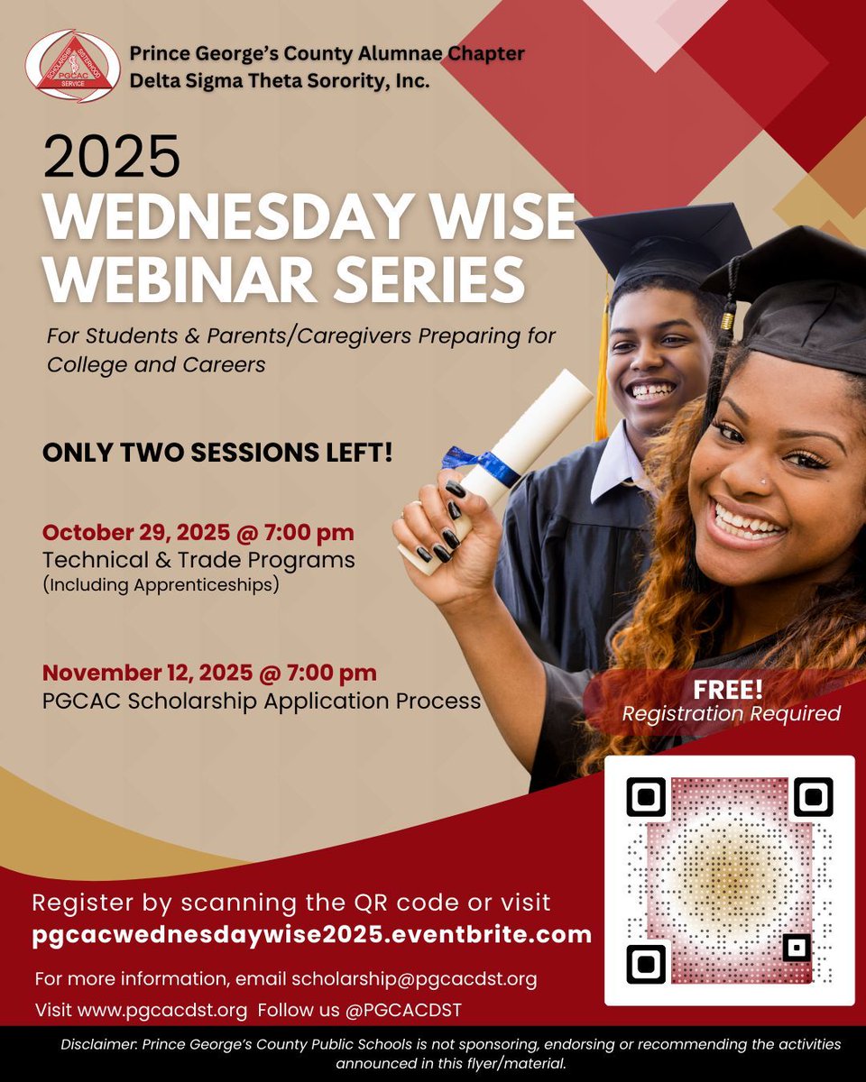 Our next webinar will focus on the many opportunities and apprenticeships available for students who desire to go directly into the trade/technical fields.

Technical and Trade Programs including Apprenticeships
📅 Wednesday, October 29th

Register now! pgcacwednesdaywise2025.eventbrite.com