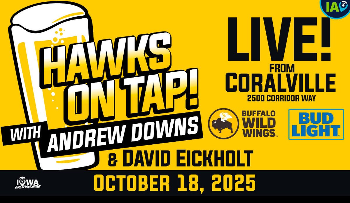 Andrew Downs (@andrewcdowns) on Twitter photo Hawks On Tap Pregame Party! 3pm at Buffalo Wild Wings in Coralville, we’ll preview the Penn State matchup, laugh at Nebraska, and more! $4 Bud Lights and prize giveaways. See you this afternoon! Hawks On Tap Pregame Party! 3pm at Buffalo Wild Wings in Coralville, we’ll preview the Penn State matchup, laugh at Nebraska, and more! $4 Bud Lights and prize giveaways. See you this afternoon!