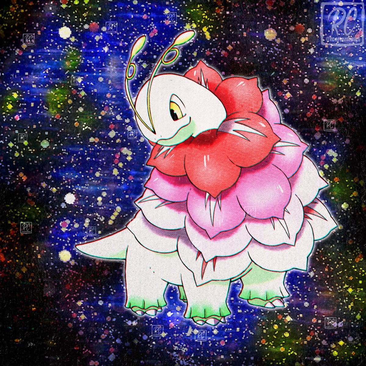 rcortezdraws's tweet image. Mega Meganium drawn in the Retro Neo style! #Pokemon #PokemonLegendsZA