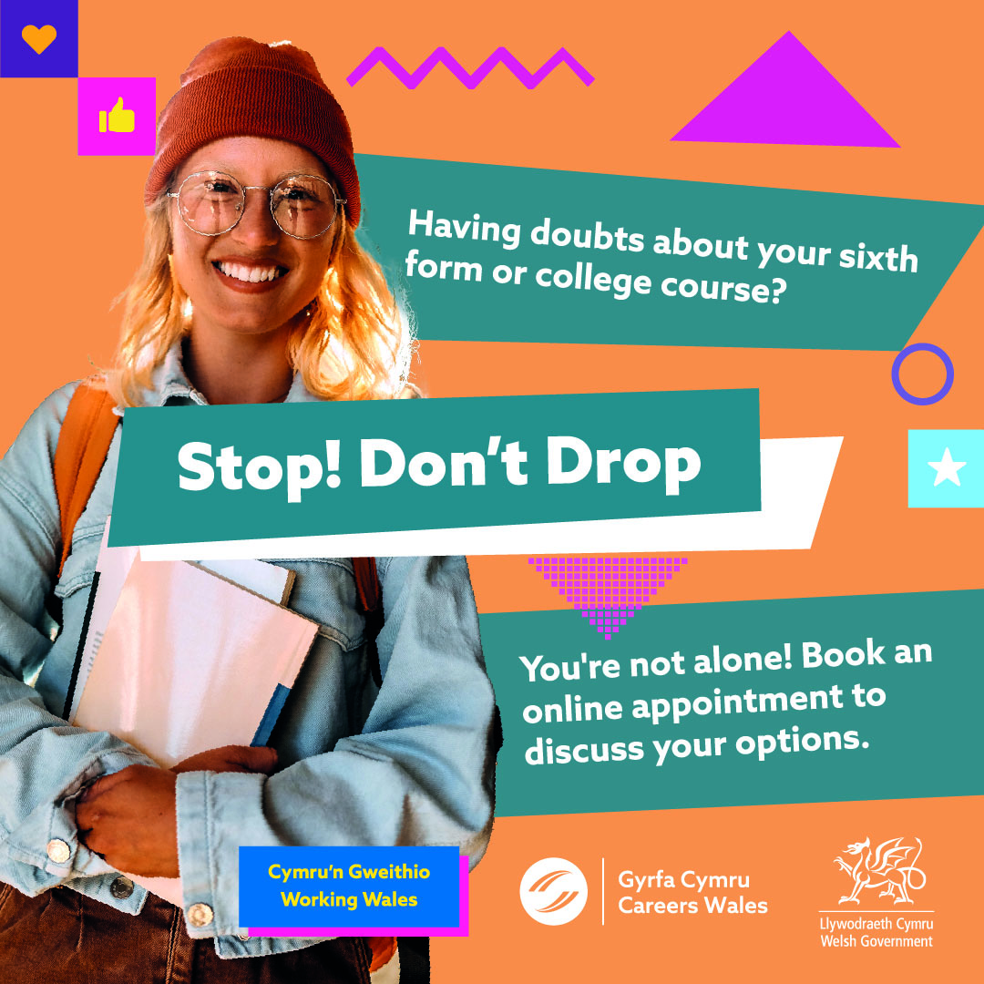 CareersWales's tweet photo. Starting sixth form or college can be overwhelming.
If your pupils are having doubts, remind them they’re not alone.
📲 Our team is here to help:
https://t.co/jG5mmkXFB1
#StopDontDrop https://t.co/5EEkIwUoKo https://t.co/jzgfeBvq2M