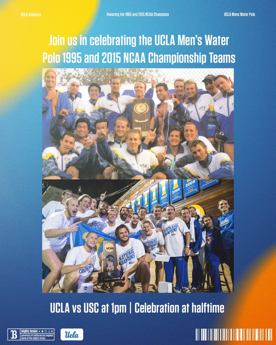 At halftime of today's game, the Bruins will be honoring the 30th anniversary of the 1995 NCAA Championship team and the 10th anniversary of the 2015 NCAA Championship squad!
#GoBruins 🐻🤽‍♂️🏆🏆