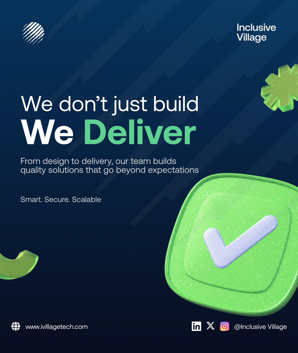ivillagetech's tweet photo. Timely delivery is not luck, it’s structure, teamwork, and accountability.
Every project follows a clear system that keeps us efficient and results-driven.
Smart. Secure. Scalable.

#SmartSecureScalable #TechAfrica #InclusiveVillage https://t.co/aaxJmbA0Do