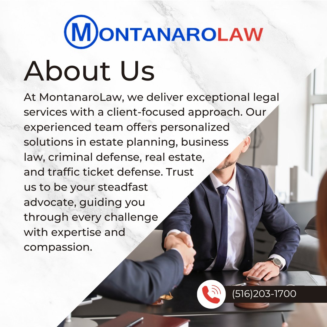 montanarolaw's tweet image. At MontanaroLaw, your needs come first. Experience exceptional legal services with a personal touch. Contact us today! #MontanaroLaw #LegalServices #ClientFocused #ExpertLegalHelp #EstatePlanning #BusinessLaw

(516)203-1700
montanarolaw.com
info@montanarolaw.com