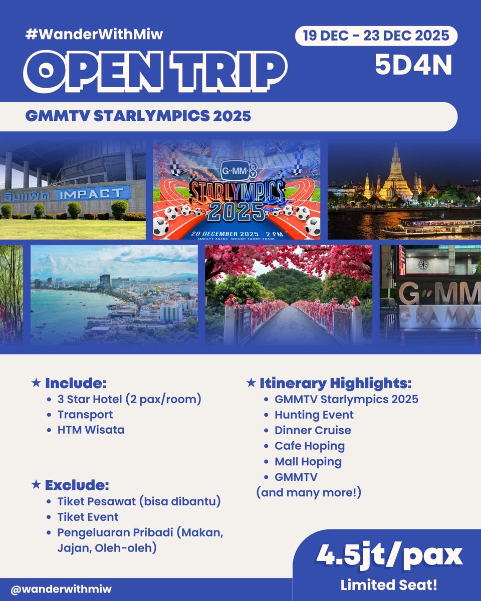 gemiamore's tweet image. OPEN TRIP GMMTV STARLYMPICS 2025

hai guys!! karena open trip starlympic tahun lalu seru BANGET, jadi tahun ini aku buka lagi buat starlympics 2025🥹✨ yuk join fangirling + jalan jalan bareng kali ini! percaya deh se WORTH IT itu🤩

💌 DM for info!

#GMMTVStarlympics2025 #GMMTV