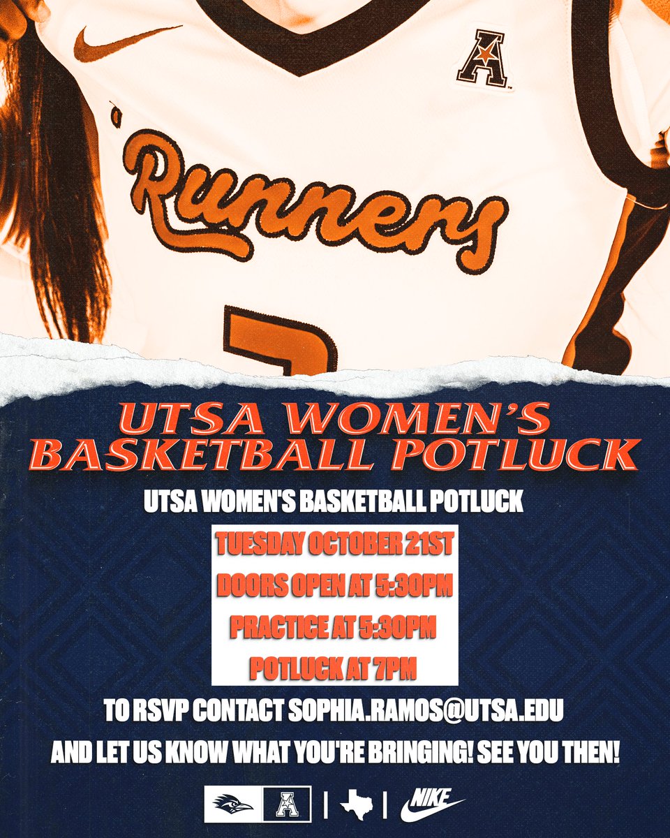 UTSA Women’s Basketball (@utsawbb) on Twitter photo Don't forget to RSVP to our annual potluck event! 
📰: utsa.pro/4oqNiZG
#BirdsUp 🤙 | #LetsGo210 | #CashIn 🏀 Don't forget to RSVP to our annual potluck event! 
📰: utsa.pro/4oqNiZG
#BirdsUp 🤙 | #LetsGo210 | #CashIn 🏀
