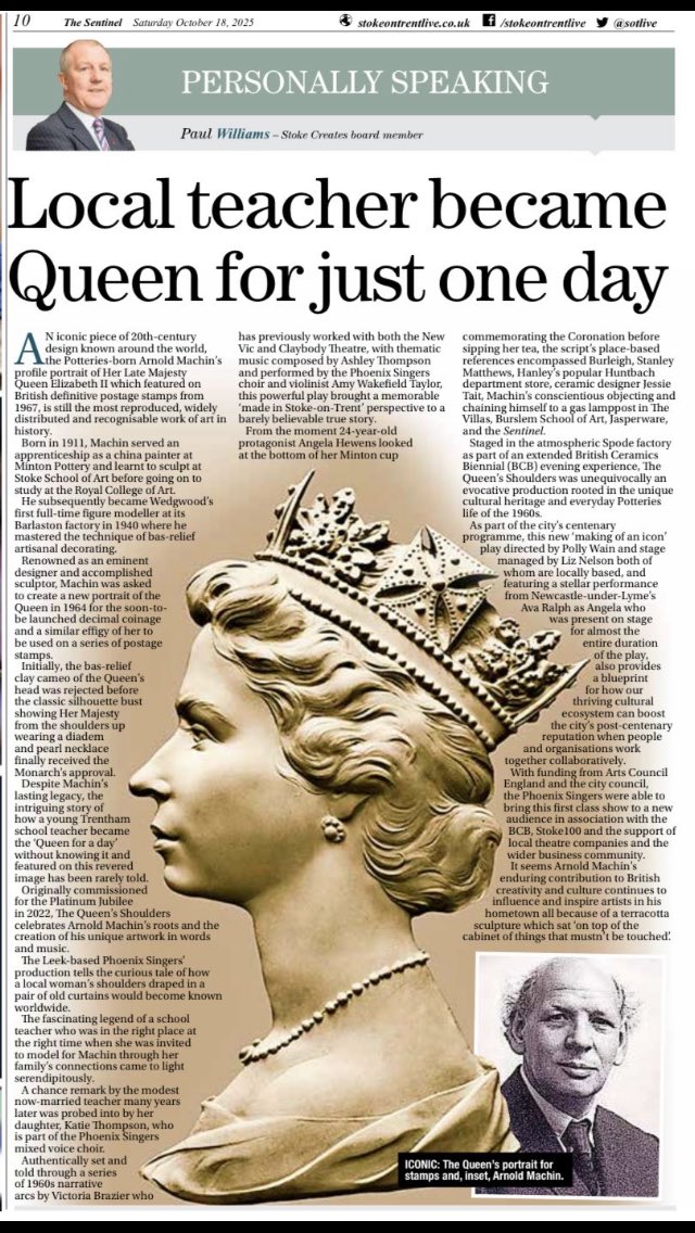 Thanks <a href="/PaulWilliams207/">Paul Williams</a> for the lovely <a href="/Sotlive/">StokeonTrentLive</a> feature about The Queen’s Shoulders. It was a joy to perform the piece at <a href="/BCBfestival/">British Ceramics Biennial</a> <a href="/SpodeWorks/">Spode Museum</a> as part of <a href="/stokeontrent100/">Stoke-on-Trent Centenary</a> thanks to <a href="/ace_national/">Arts Council England</a> funding.