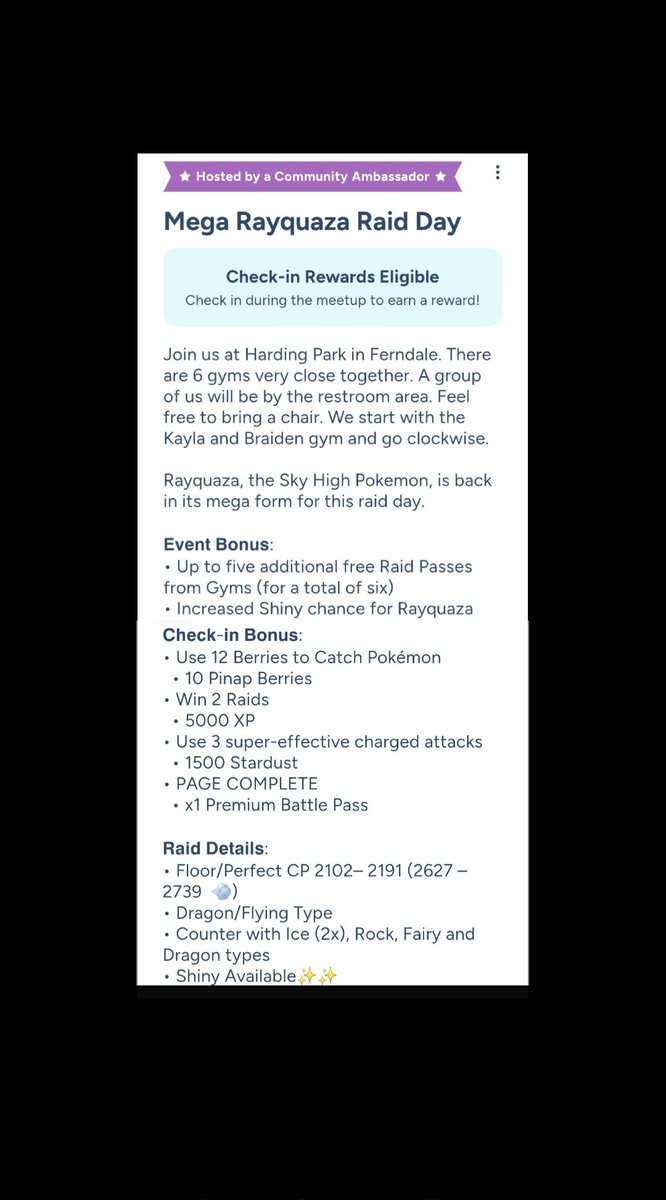 MunchlaxSociety's tweet image. Today is Mega Rayquaza Raid Day.   Join Trainers of The Munchlax Society at Harding park in Ferndale Mi as we take on this mighty Mega.  

#PokemonGO #Pokemon #megaraid #raidday
#Rayquaza #Michigan #communityambassador #Ferndale #Detroit #raids #Saturday