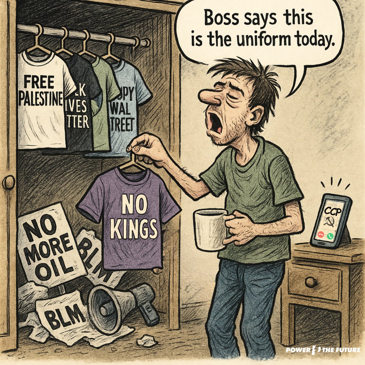 He thinks he’s rebelling… but he’s just wearing the uniform his boss picked out. #NoKings