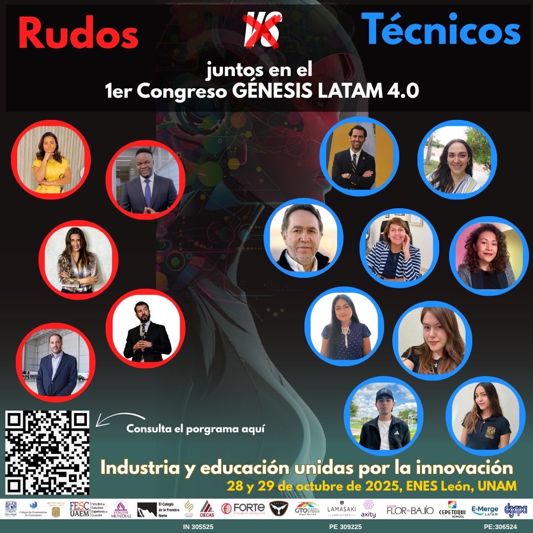 Genesis_Latam40's tweet photo. 🚀 ¡La cuenta regresiva continúa!
Este 28 y 29 de octubre, la innovación, la educación y la industria se unen en el 1er Congreso #GénesisLATAM40 💡

🎙️ Conferencias, conversatorio y el 4° Concurso de Videos #Sincotec40
📍 @ENESUNAMLEON 

🔗 Registro 👉 https://t.co/ddugFMKc7R https://t.co/fejmiySmLm