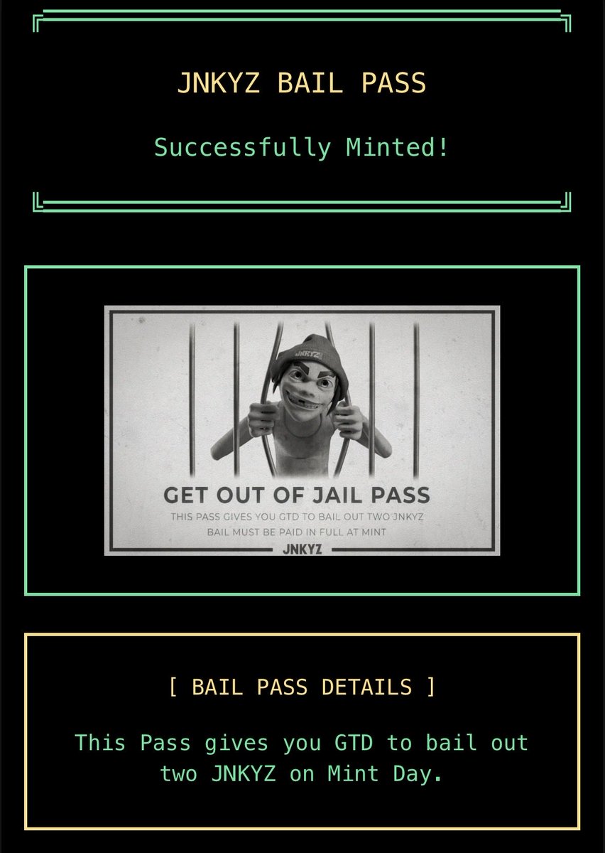 I've successfully minted my JNKYZ Pass! Check it out: junkyz.com