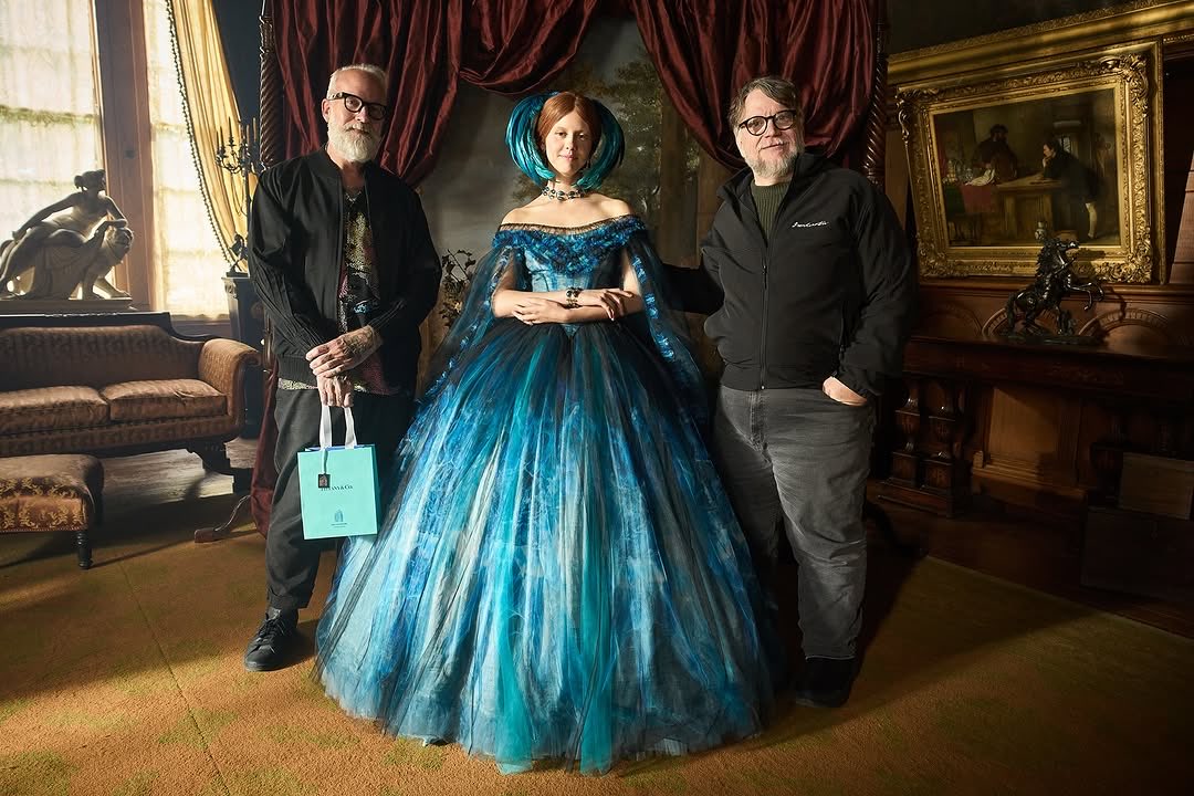 mia goth christopher young and guillermo del toro behind the scenes of ‘frankenstein’