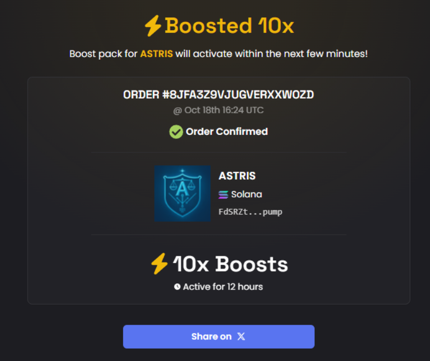 AstrisGuard's tweet photo. ⚡ ASTRIS Boost Activated — 10x Live
Our boost pack is confirmed and running — $ASTRIS is now supercharged 

🔒 Dev tokens locked
📘 Docs live
🧠 Open-source AI engine
📊 DexScreener tracking

This is just the warm-up — full AMA + demo ahead
Stay tuned and watch the floor grow.
#AstrisGuard #ASTRIS #Solana #Pumpfun #AI