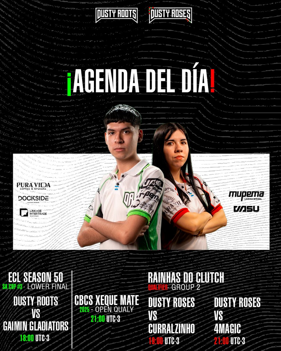 GoDustyRoots's tweet image. ㅤㅤㅤㅤㅤ🟩GAMEDAY🟥
Se nos llena la noche de Counter 🌃
🟢Dusty Roots
vs @GaiminGladiator⚫️- ECL S50 Cup #3 a las 18:00hs.
⚪️CBCS Xeque Mate Open Qualy a las 21:00hs.
👉🏻🟣Twitch.Tv/DustyRootsEspo…
🔴 Dusty Roses
vs @curralzinhogg🔵- Reinhas Do Clutch a las 18:00hs.
vs…