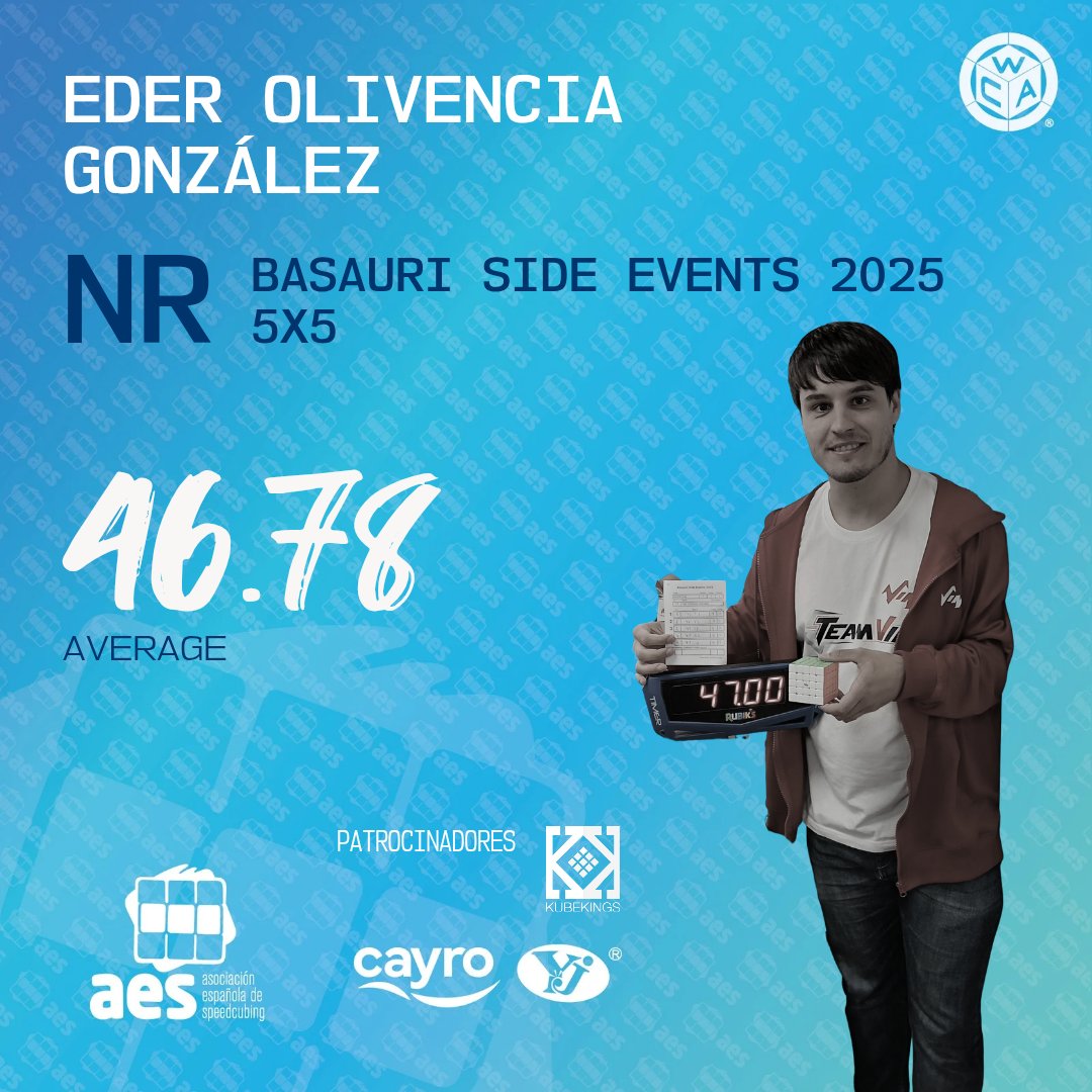 AESpeedcubing's tweet photo. ¡Enhorabuena Eder Olivencia González por tu NR en 5x5 con una media de 46.78! https://t.co/0PxjUtw05V