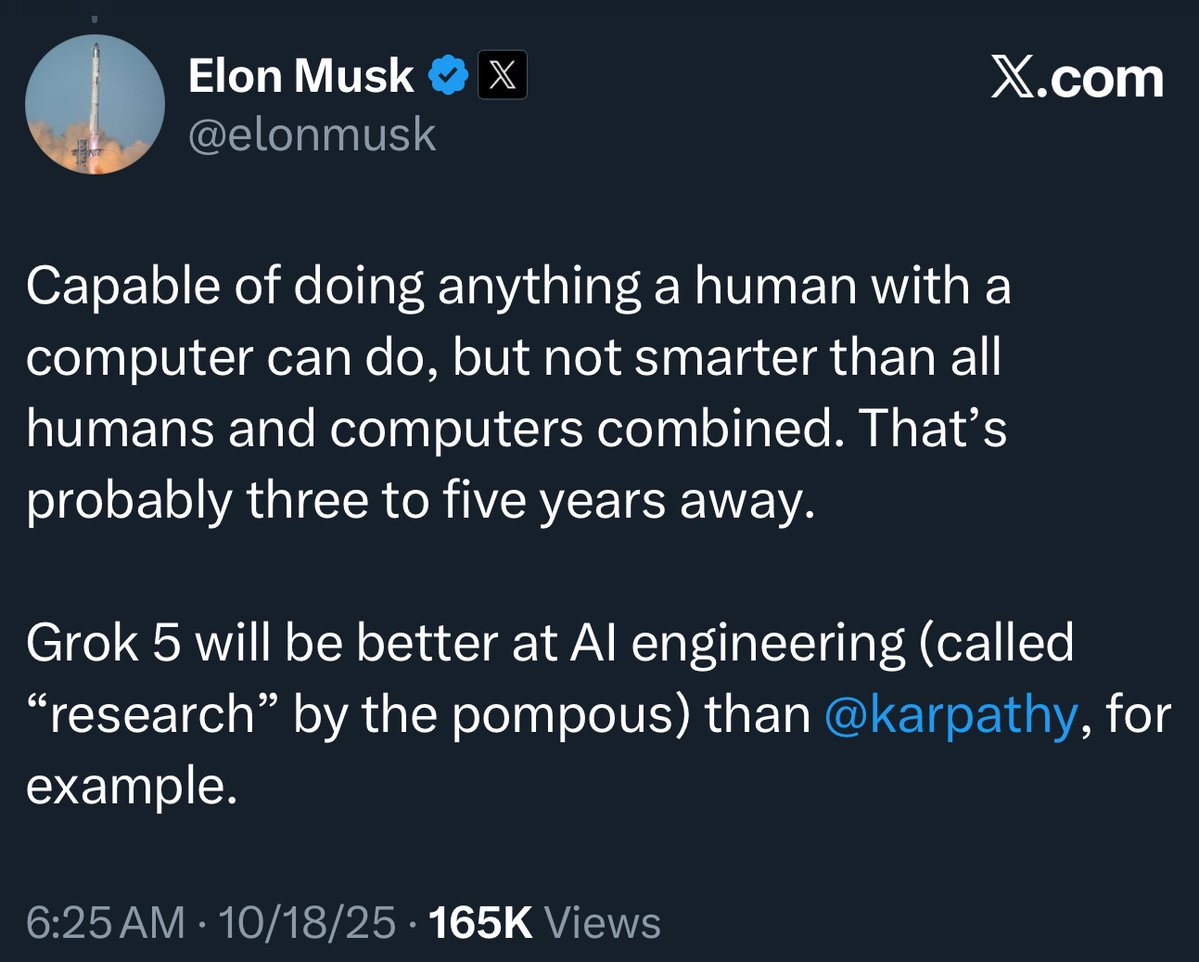 Yuchenj_UW's tweet image. If Grok 5 turns out to be better at AI engineering than Andrej Karpathy, I’ll call it — that’s AGI.
Zuck doesn’t need billions to hire an AI researcher anymore.
Andrej mentioned his repos (like nanochat) were entirely handwritten, and claude/codex agents were net unhelpful.…