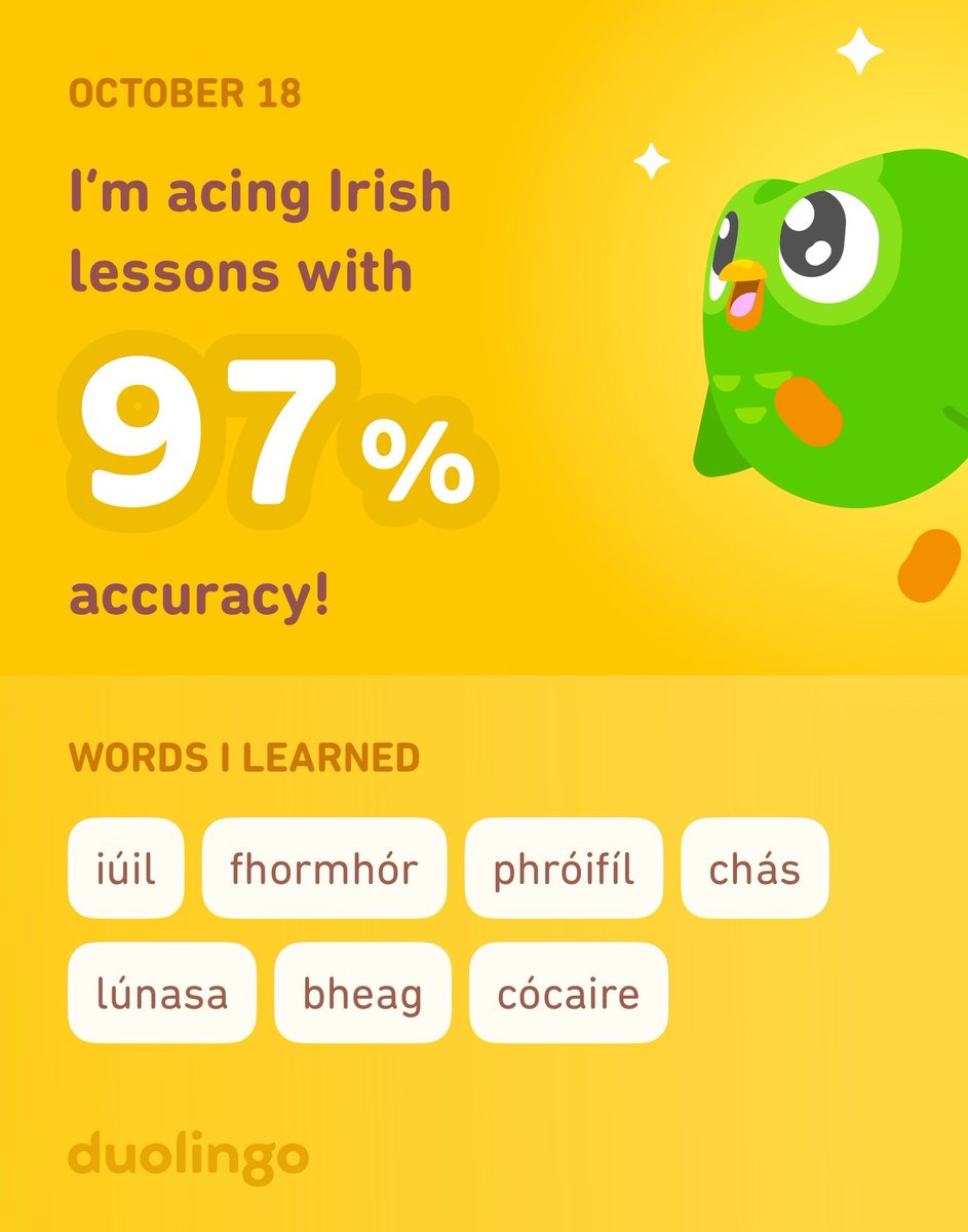 I’m learning Irish on Duolingo! It’s free, fun, and effective.