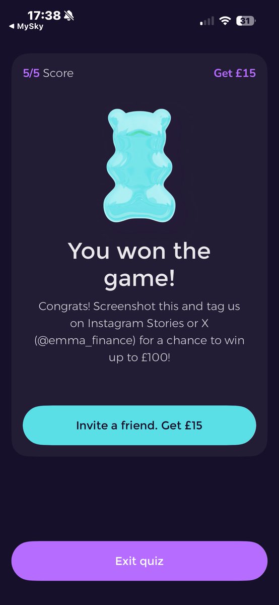 GDackombe's tweet photo. @emma_finance I beat your quiz https://t.co/S1ltEm7MOa