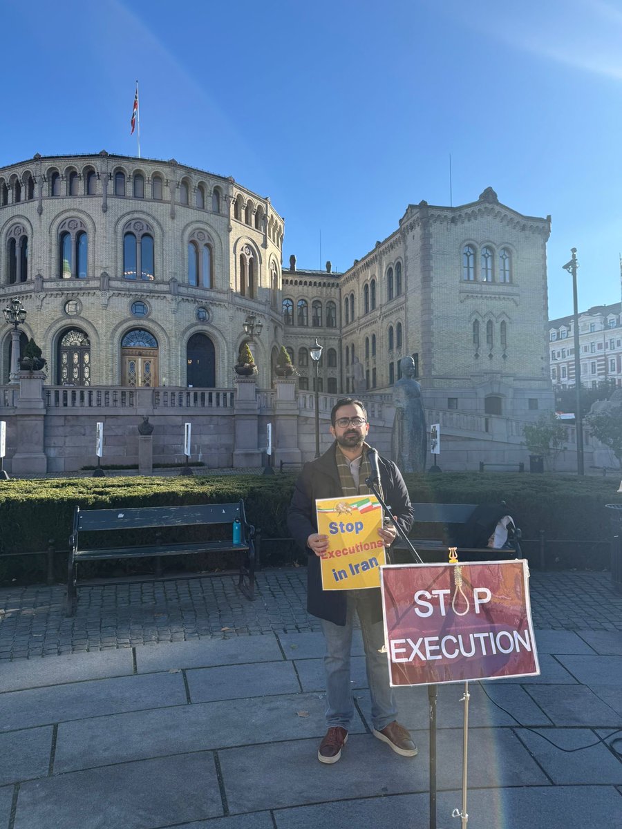 Markering på Eidsvolls plass for å vise vår avsky mot det iranske regimets bruk av dødsstraff. Vi er prinsipielt i mot dødsstraff og kjemper for et fritt og demokratisk #Iran der dødsstraff blir avskaffet i sin helhet. #StopExecutionsInIran
