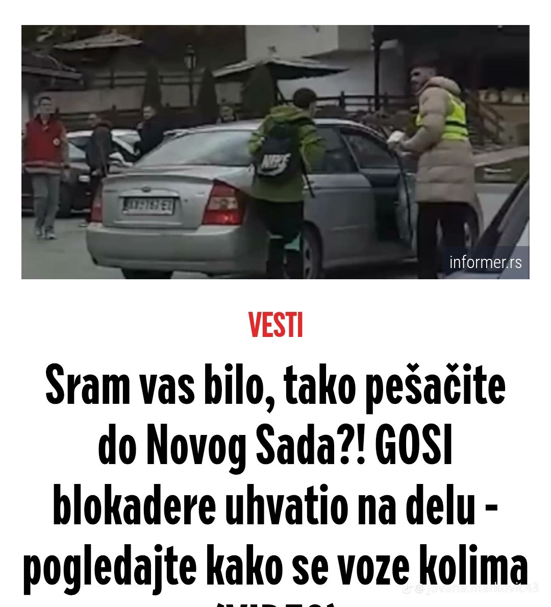 Studenti iz Novog Pazara pešačenje do Novog Sada. Bar tako oni sami za sebe kažu, ali istina je potpuno drugačija. Njihovo pešačenje traje samo onoliko koliko traje snimanje i nakon istog sedaju u kola i nastavljaju vožnjom dalje do sledeće stanice za snimanje i fotografisanje.