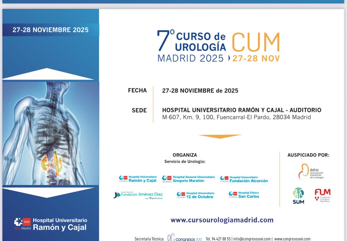 Prepárate para seguir formándote: Curso CUM 2025 organizado por 6 grandes hospitales: Ramón y Cajal, Gregorio Marañon, Fundacion Hospital Alcorcón, Fundacion Jiménez Díaz, Hospital 12 Octubre y Hospital Clínico San Carlos.