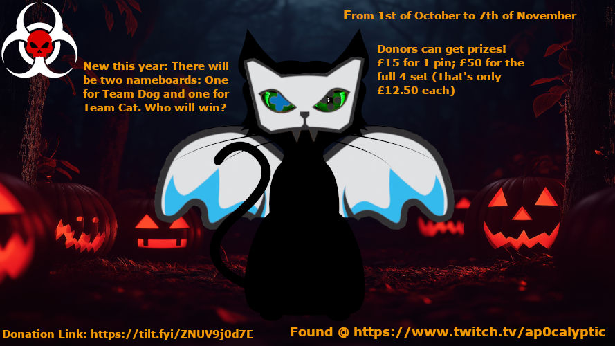 qApocalypticp's tweet photo. Lets get hooked on the apocalypse! We're live and today we're playing Dead by Daylight on our #HallowStream journey to raise money for @The_Blue_Cross! How many matches will we survive? How much more can we raise? Come join us to find out and help out! https://t.co/bqDAo3aJR5 https://t.co/FGX1ljhosR