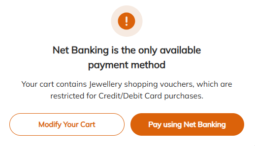 GoldDealsIndia's tweet photo. #iShop #Devaluation 🚨 : Unfortunately, they've removed credit card as a mode of payment for Jewellery category gift cards on iShop - so no 12% or 18% on Tanishq and other Jewellery GVs via iShop.
Amazon has also removed ASV as a mode of payment for Tanishq and other gift cards, only Amazon Pay and credit card options remain.
Jewellery Gift Cards on Amazon : https://t.co/FvhgB3UdYW