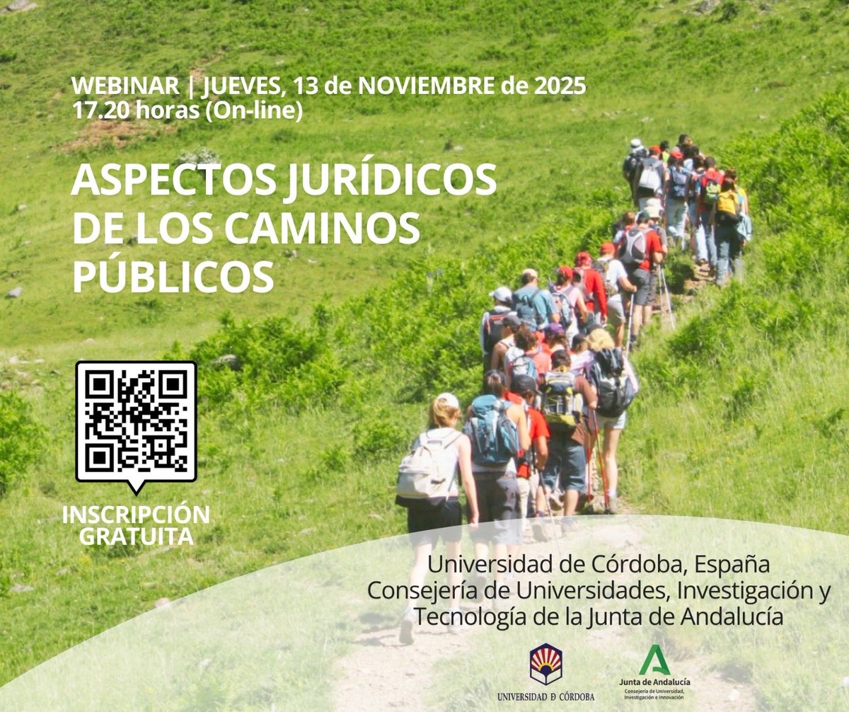 SOSViaRural's tweet image. 🗣️La @Univcordoba organiza seminario “Aspectos jurídicos de los caminos públicos”, con apoyo de @AndaluciaJunta
🗓️ Jueves 13 de noviembre | 17:20 h (online)
Un espacio para analizar la protección y gestión de estos bienes de dominio público.
🔗 Inscripción docs.google.com/forms/d/e/1FAI…