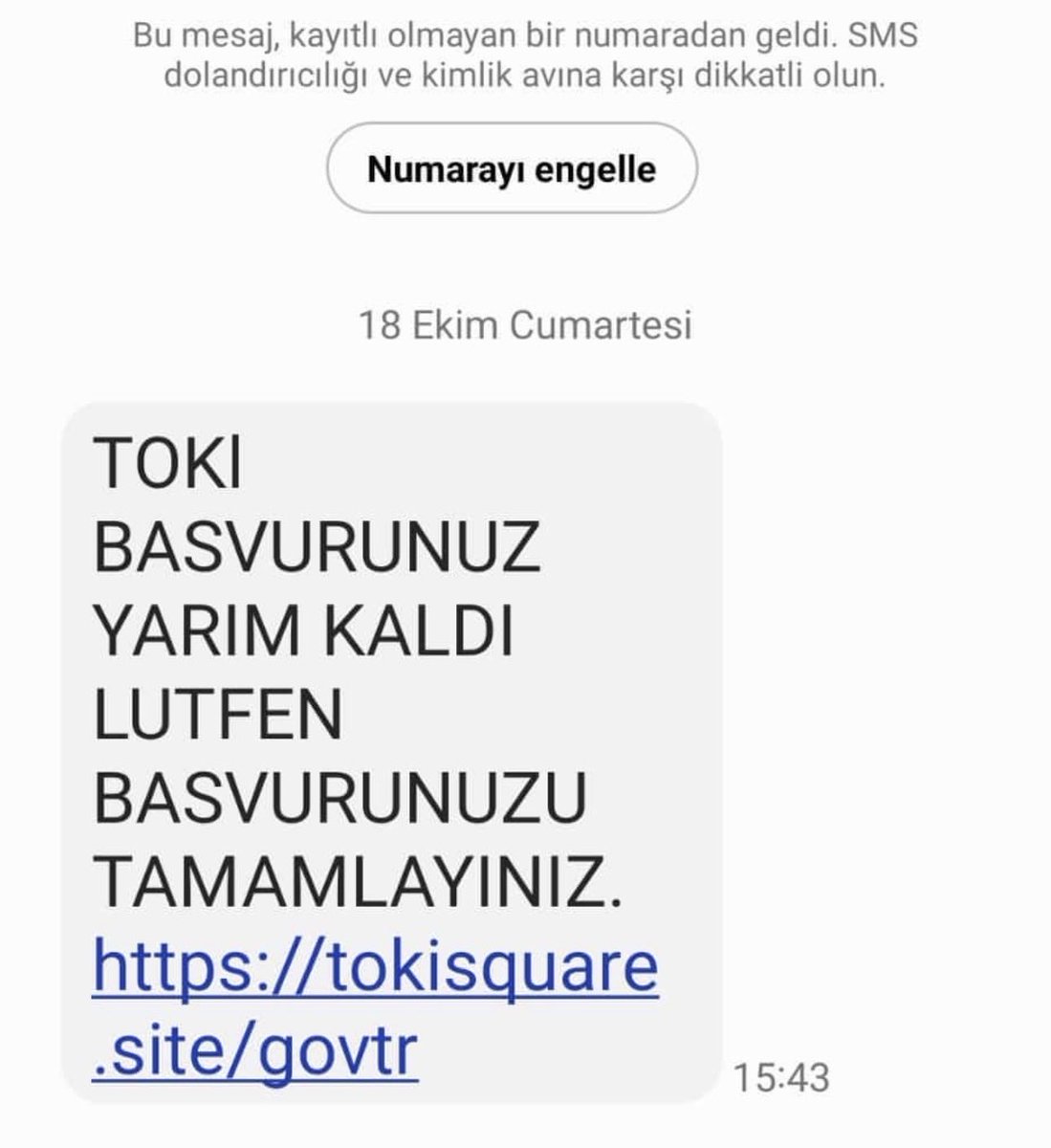 Böyle mesajlar gelmeye başlamış. Aman tıklamayın. Bunlar TOKİ dolandırıcıları. Özellikle yaşlılarımızı bilgilendirin. Dikkatli olalım.