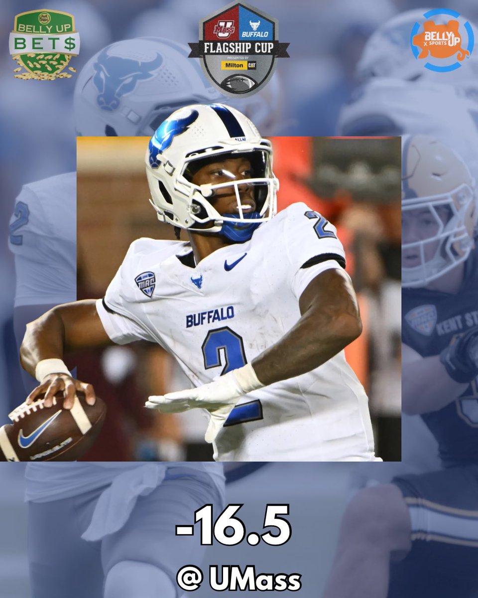 Belly Up Sports (@bellyupsports) on Twitter photo The Buffalo Bulls travel to Amherst to take on a struggling <a href="/UMassFootball/">UMass Football</a> team in a clash for the revered Flagship Cup!
Can the Minutemen get their first win of the year, or will Buffalo do the expected and win by 20+?
Drop your predictions below!👇
#MACtion #FlagshipCup The Buffalo Bulls travel to Amherst to take on a struggling <a href="/UMassFootball/">UMass Football</a> team in a clash for the revered Flagship Cup!
Can the Minutemen get their first win of the year, or will Buffalo do the expected and win by 20+?
Drop your predictions below!👇
#MACtion #FlagshipCup