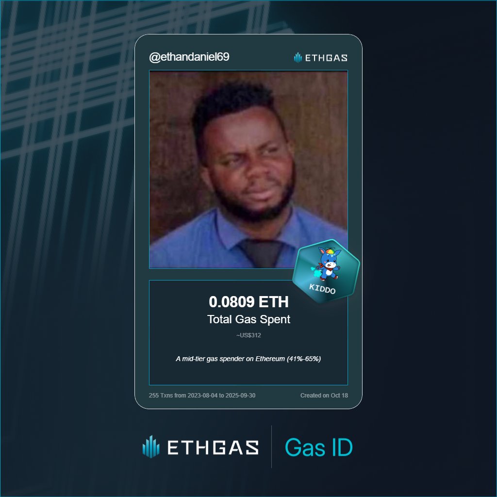 Discovered my Gas ID via ETHGas - turning my gas spend into rewards 🫘

As a Kiddo Jack, I've spent 0.0809 ETH on gas but earned 25 Beans back.

Get your Gas ID and Beans here: ethgas.com/community/gas-…