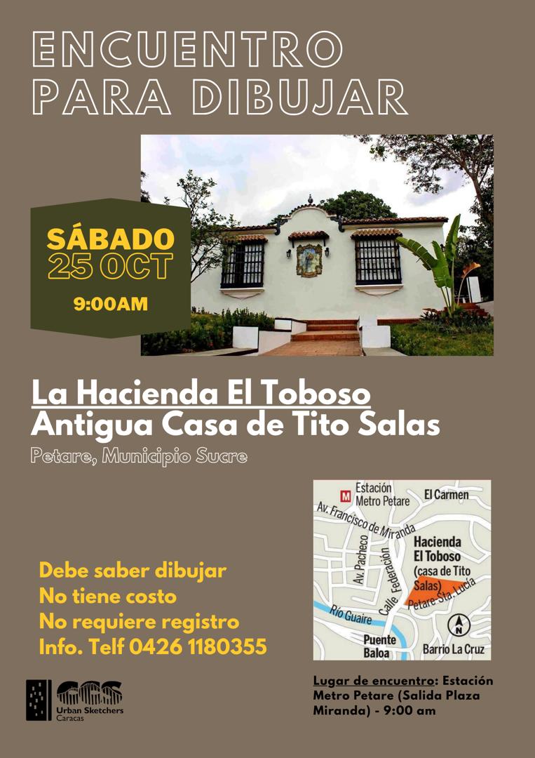 Quieres dibujar en Caracas a pleno aire? Uskccs te invita a hacerlo em la "Hacienda el Toboso" en Petare, la casa-taller del gran pintor Tito Salas...Sabado 25 Oct 2025, encuentro saluda del metro 9a.m....Trae tus implementos de dibujo y unete a los Dibujantes Urbanos de Caracas