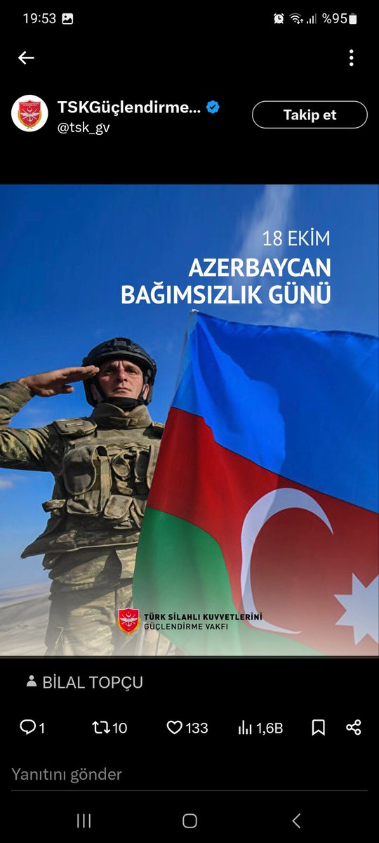 Dost ve kardeş ülke Azerbaycan’ın 18 Ekim Bağımsızlık Günü kutlu olsun!🇹🇷🤝🇦🇿 <a href="/Azerbaijan/">Azerbaijan 🇦🇿</a>