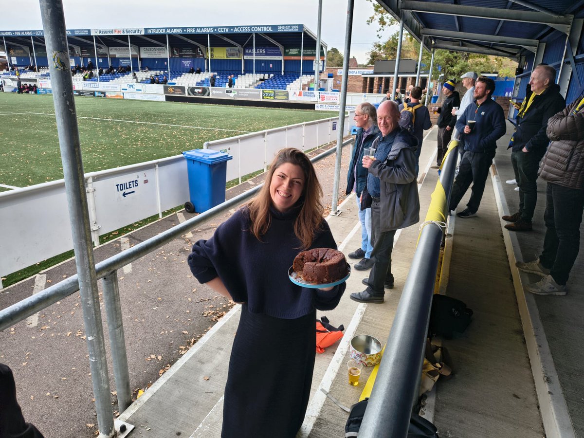 HaringeyBoroFC's tweet photo. That #inthehat feeling... Have a slice of Tania's legendary cake! What a day to be on the away terrace!
#WeAreHaringey https://t.co/T8hz6Jtrh3